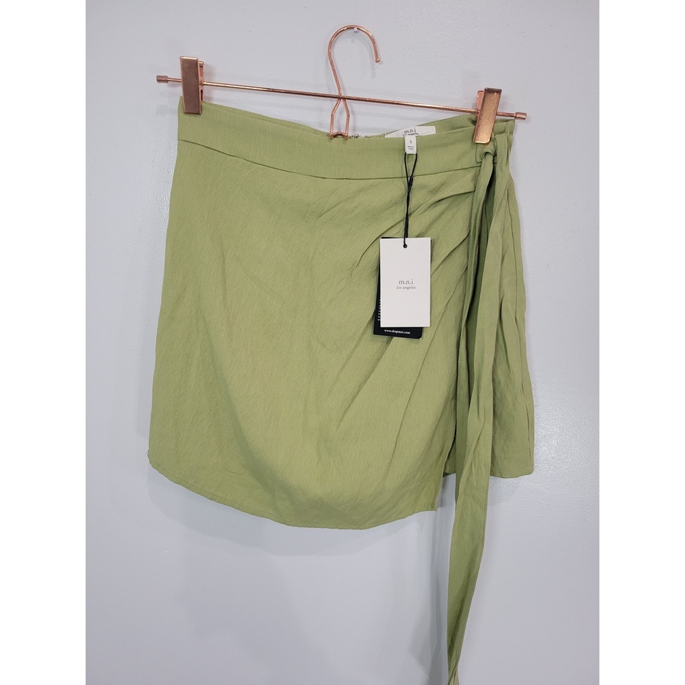 MNI Los Angeles Wrap Skort Green Linen Blend Tie‎ Waist Size S Skirt
